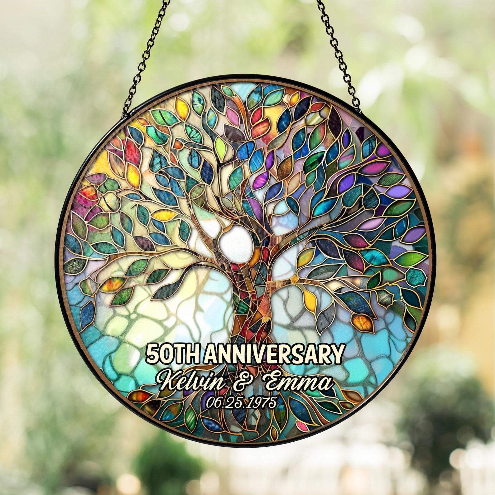 Personalized Tree of Life 50th Anniversary Gifts, Tree of Life Glass Suncatcher, Golden Anniversary Suncatcher, Anniversary Gift For Parents