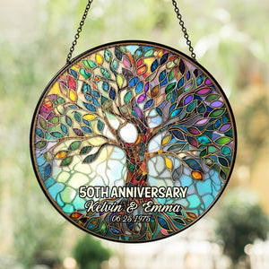 Personalized Tree of Life 50th Anniversary Gifts, Tree of Life Glass Suncatcher, Golden Anniversary Suncatcher, Anniversary Gift For Parents