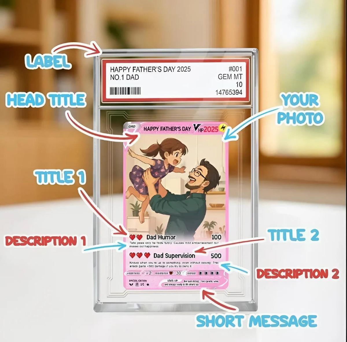 Personalized Father s Day Gift, Anime Trading Card Style Photo Acrylic Plaque, Gamer Dad Gift from Kid, Custom New Dad or Husband Gift