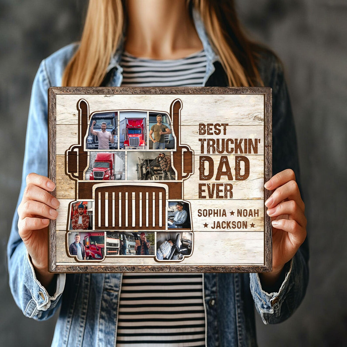 Personalized Trucking Dad Wooden Plaque, Custom Photo On Wood Sign, Truck Driver Sign, Best Truckin' Dad, Gift for Dad, Grandpa, Trucker