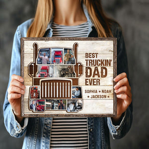 Personalized Trucking Dad Wooden Plaque, Custom Photo On Wood Sign, Truck Driver Sign, Best Truckin' Dad, Gift for Dad, Grandpa, Trucker