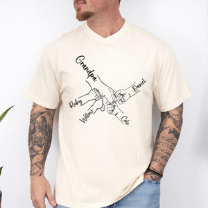 Comfort Colors Custom Dad Hand With Kid Names Tee, Holding Dad Fingers Shirt, Custom Kids Name Shirt, Fathers Day Gift, Gift For Papa