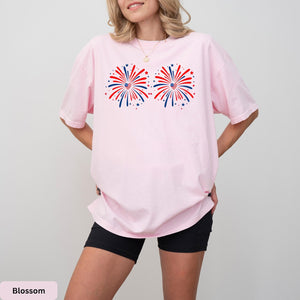 Comfort Colors Funny Matching 4th of July Couples Shirt Just Here for the Fireworks USA Flag Adult Humor Gift for Sarcastic Patriotic Couple