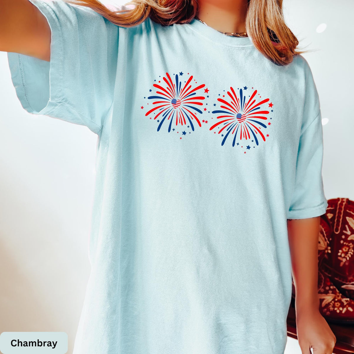Comfort Colors Funny Matching 4th of July Couples Shirt Just Here for the Fireworks USA Flag Adult Humor Gift for Sarcastic Patriotic Couple