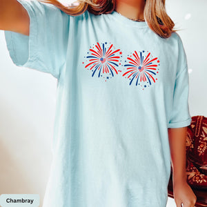 Comfort Colors Funny Matching 4th of July Couples Shirt Just Here for the Fireworks USA Flag Adult Humor Gift for Sarcastic Patriotic Couple