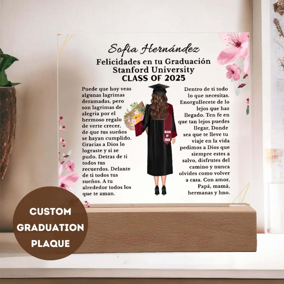 Personalised Graduation Gift Spanish, Graduation Plaque, Graduation Gift for Her, Daughter Graduation Gift for Granddaughter, Niece, Friend