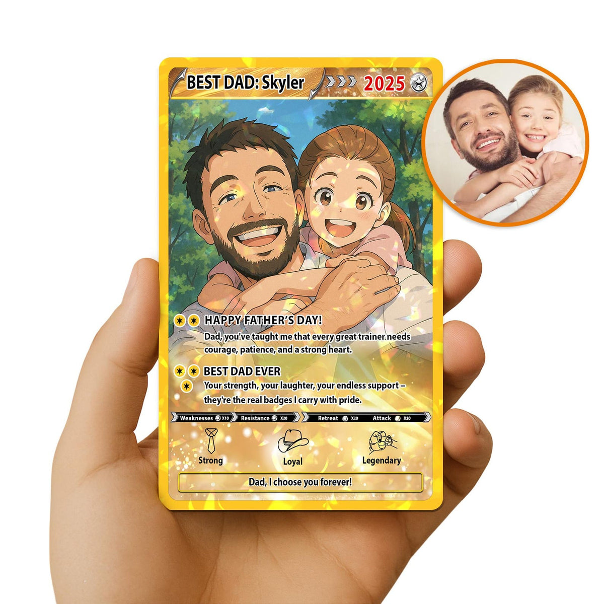 Father's Day Gift For Dad, Custom Poke Anime Dad Card, Personalized Photo Anime Card, Gamer Dad Gifts From Kids, Gift For Husband, Art Card
