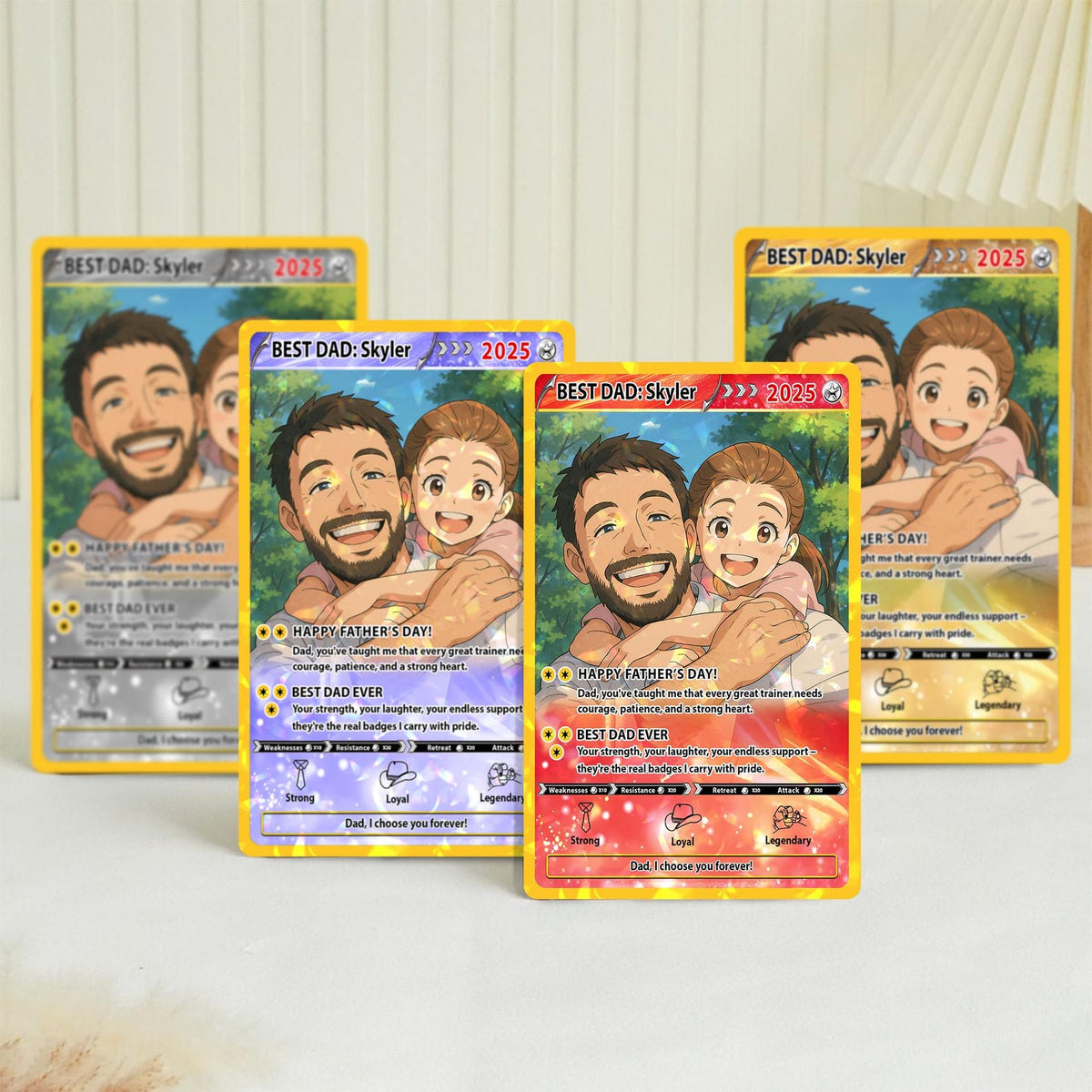 Father's Day Gift For Dad, Custom Poke Anime Dad Card, Personalized Photo Anime Card, Gamer Dad Gifts From Kids, Gift For Husband, Art Card