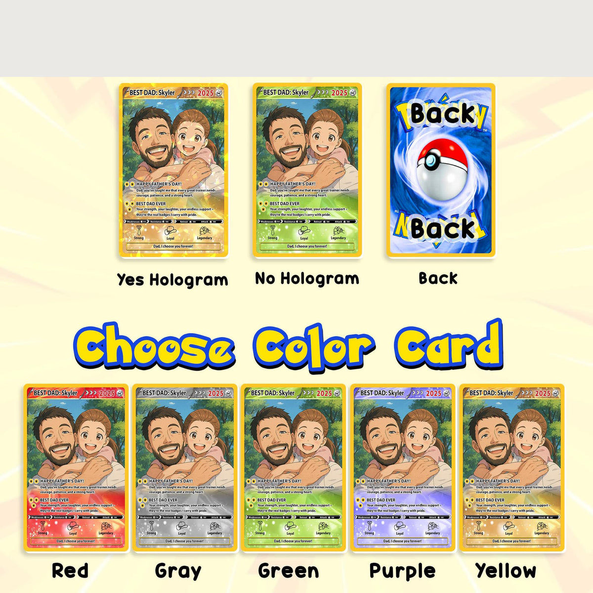 Father's Day Gift For Dad, Custom Poke Anime Dad Card, Personalized Photo Anime Card, Gamer Dad Gifts From Kids, Gift For Husband, Art Card