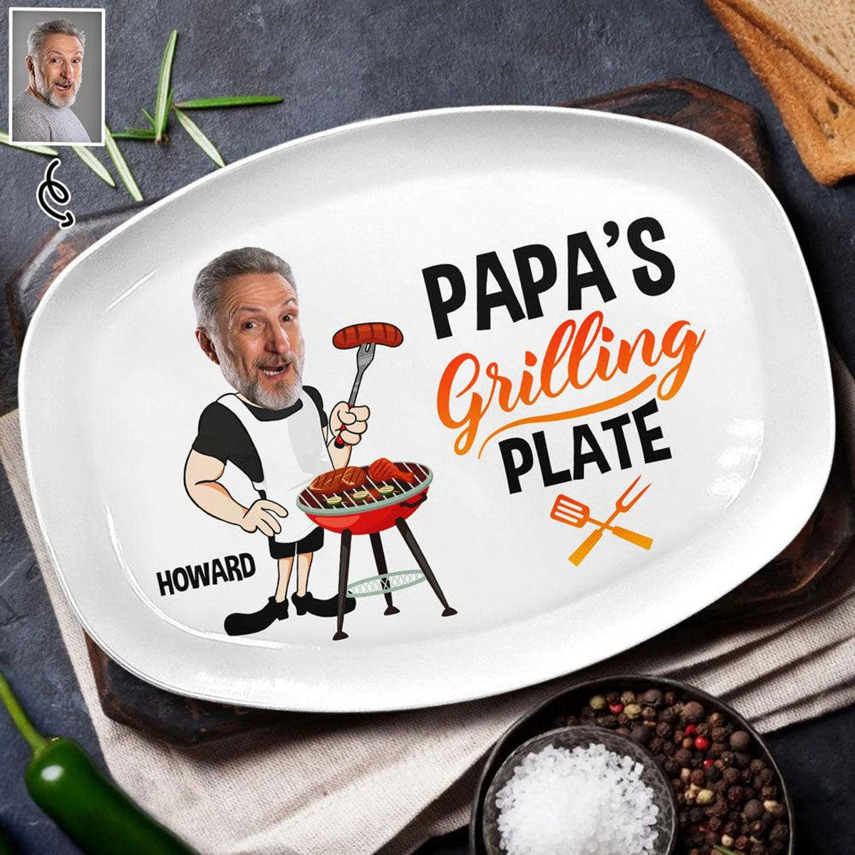 Personalized Photo Grilling Platter Funny BBQ Gift for Dad, Grandpa