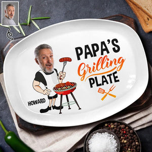 Personalized Photo Grilling Platter Funny BBQ Gift for Dad, Grandpa
