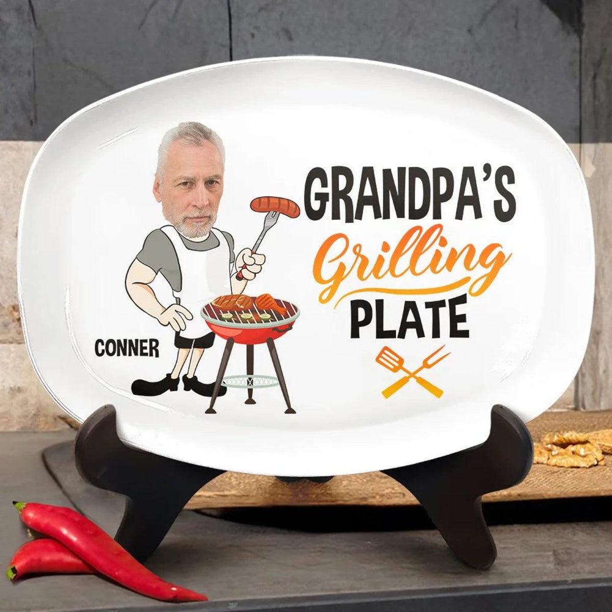 Personalized Photo Grilling Platter Funny BBQ Gift for Dad, Grandpa