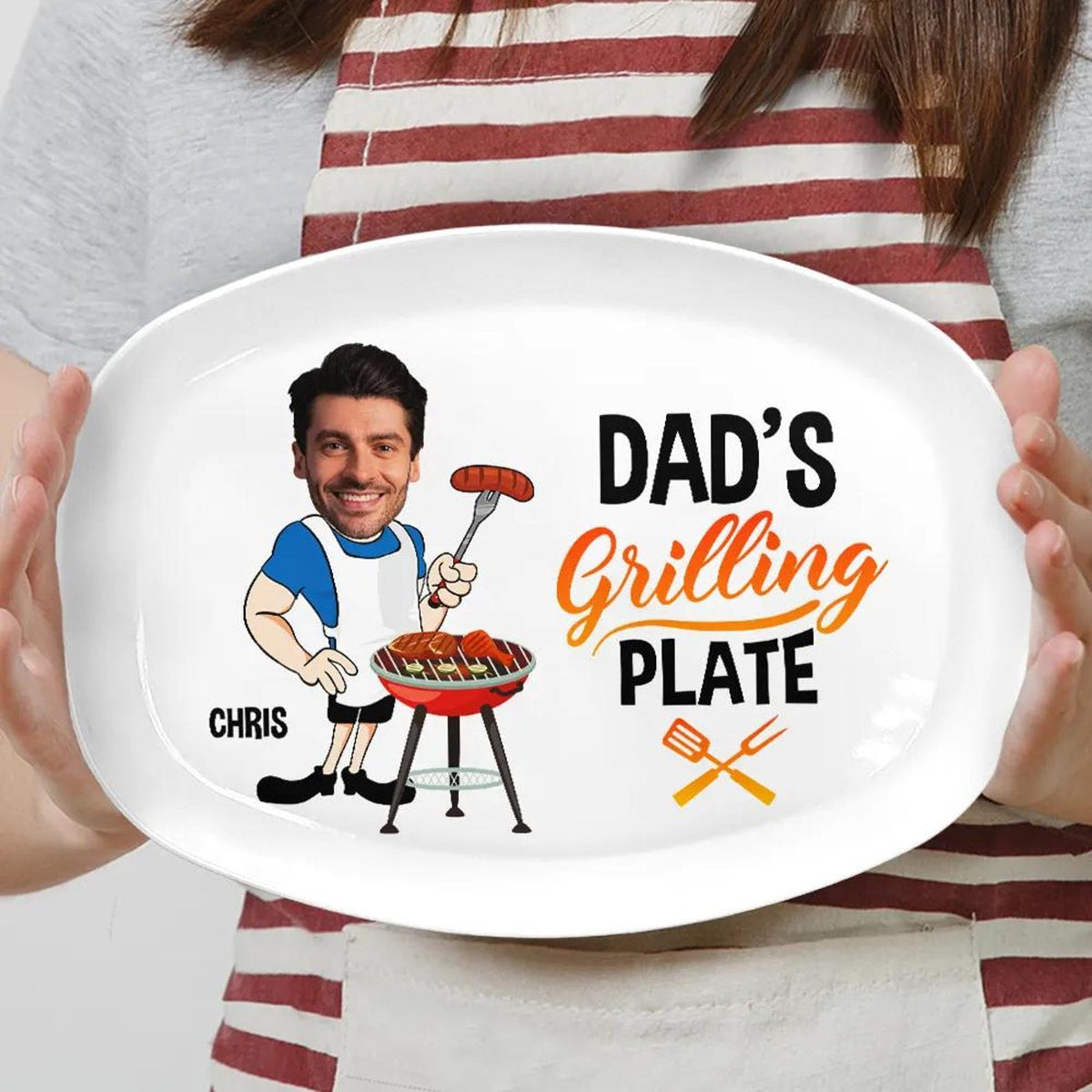 Personalized Photo Grilling Platter Funny BBQ Gift for Dad, Grandpa