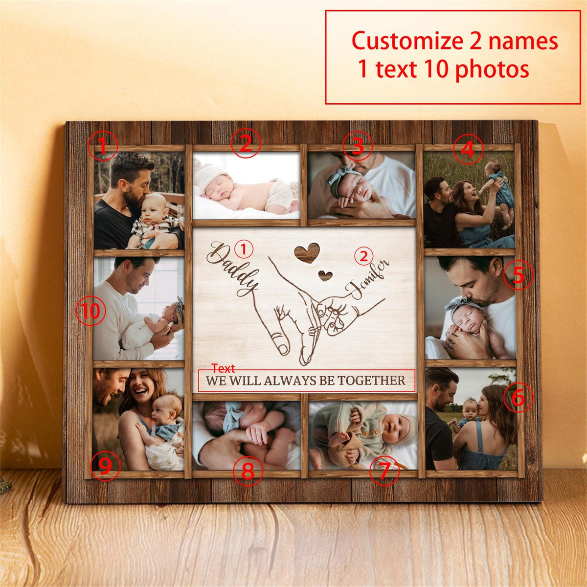 Personalized Wooden Photo frames: Father's Day Keepsake with Names,Kids & Dad,Birthday,Home Decor Keepsake Gift,Christmas gifts