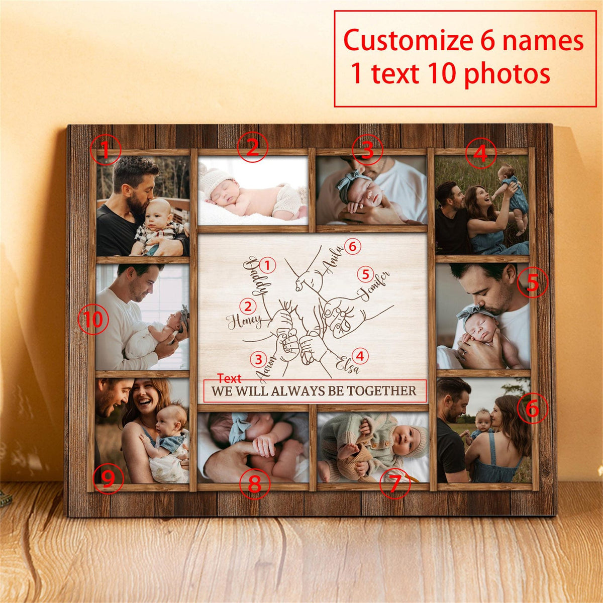 Personalized Wooden Photo frames: Father's Day Keepsake with Names,Kids & Dad,Birthday,Home Decor Keepsake Gift,Christmas gifts