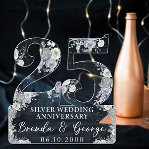 25th Silver Wedding Anniversary Acrylic Plaque Gift for Husband, Personalized Couple's Name and Date Pearl Anniversary Gift, Gift for Couple
