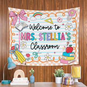 Personalized Teacher Tapestry, Custom Welcome Classroom Banner with Name, Back To School, First Day of School Gifts, Gift for Teacher