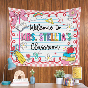 Personalized Teacher Tapestry, Custom Welcome Classroom Banner with Name, Back To School, First Day of School Gifts, Gift for Teacher