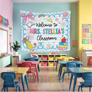 Personalized Teacher Tapestry, Custom Welcome Classroom Banner with Name, Back To School, First Day of School Gifts, Gift for Teacher