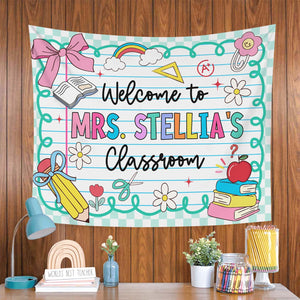 Personalized Teacher Tapestry, Custom Welcome Classroom Banner with Name, Back To School, First Day of School Gifts, Gift for Teacher