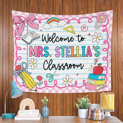 Personalized Teacher Tapestry, Custom Welcome Classroom Banner with Name, Back To School, First Day of School Gifts, Gift for Teacher