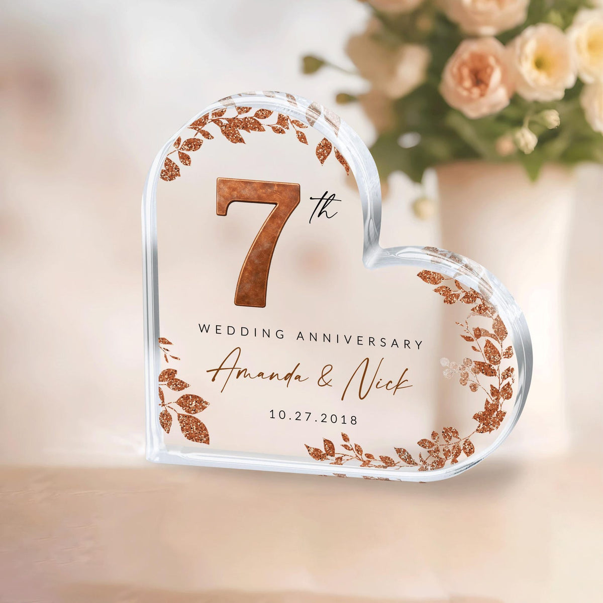 Personalized 7th Anniversary Gift, Copper Anniversary Gift, 7th Anniversary Acrylic Plaque, 7th Wedding Anniversary Keepsake, Couples Gift