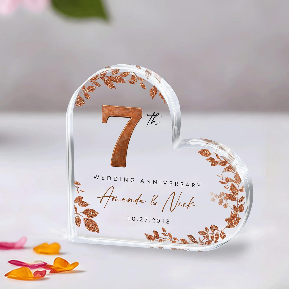 Personalized 7th Anniversary Gift, Copper Anniversary Gift, 7th Anniversary Acrylic Plaque, 7th Wedding Anniversary Keepsake, Couples Gift
