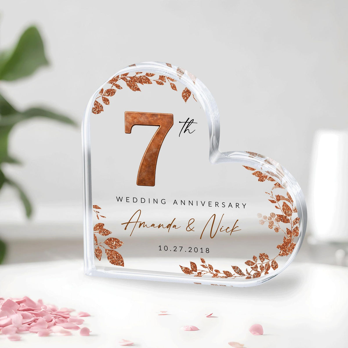 Personalized 7th Anniversary Gift, Copper Anniversary Gift, 7th Anniversary Acrylic Plaque, 7th Wedding Anniversary Keepsake, Couples Gift