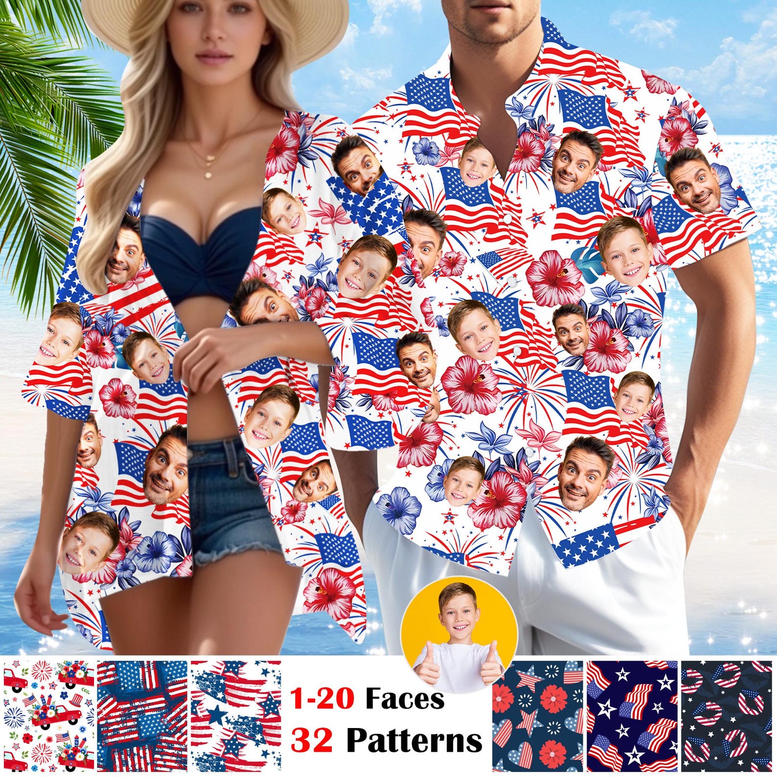 Personalized American Flag Hawaiian face Shirt: USA 250th Anniversar Gift,4th of July Shirt