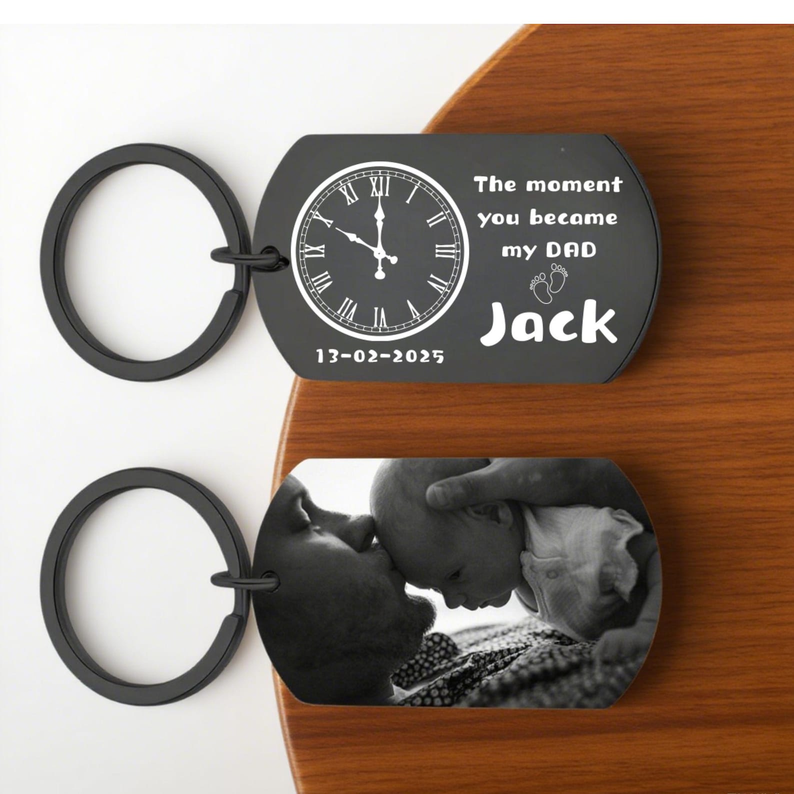 The Moment You Became My Daddy,Photo Keyring With Footprints,New Born Baby Photo Gift,Gift for New Daddy Mommy,1st Father's Day Gift