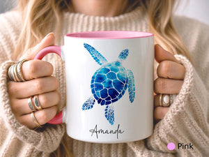 PERSONALISED Turtle Mug Turtle Seaside Gifts Custom Sea Beach Gift Gift for Her Sister Daughter Birthday Gift Office Work Gifts
