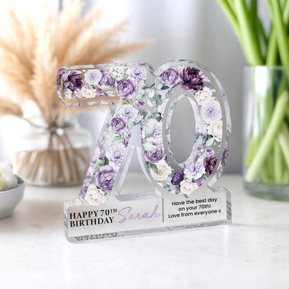 Personalised 70th Birthday Gift Plaque, Happy 70th Birthday Gift For Her, 70th Birthday Gifts, Floral 70th Gift, Gift for Mum