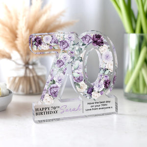 Personalised 70th Birthday Gift Plaque, Happy 70th Birthday Gift For Her, 70th Birthday Gifts, Floral 70th Gift, Gift for Mum