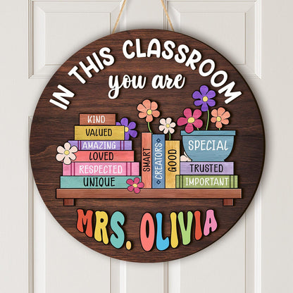 Custom Teacher Door Hanger: In This Classroom, Personalized Wood Sign