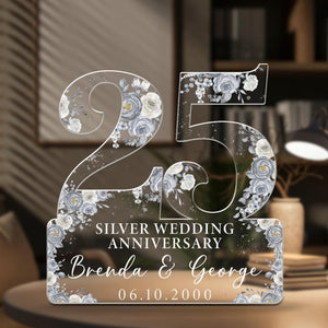 25th Silver Wedding Anniversary Acrylic Plaque Gift for Husband, Personalized Couple's Name and Date Pearl Anniversary Gift, Gift for Couple