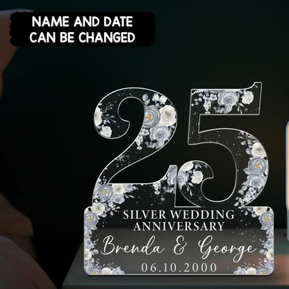 25th Silver Wedding Anniversary Acrylic Plaque Gift for Husband, Personalized Couple's Name and Date Pearl Anniversary Gift, Gift for Couple