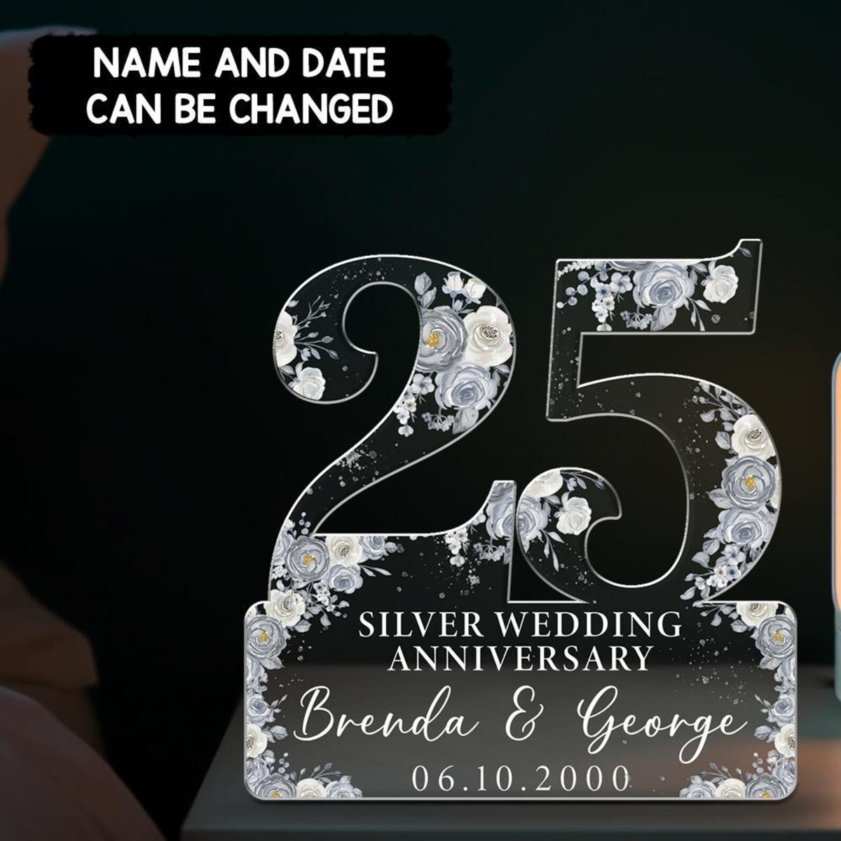 25th Silver Wedding Anniversary Acrylic Plaque Gift for Husband, Personalized Couple's Name and Date Pearl Anniversary Gift, Gift for Couple