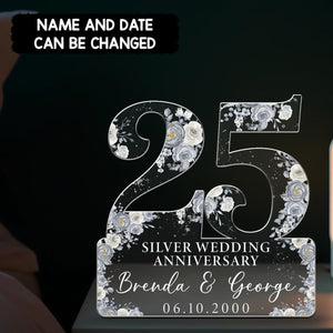 25th Silver Wedding Anniversary Acrylic Plaque Gift for Husband, Personalized Couple's Name and Date Pearl Anniversary Gift, Gift for Couple
