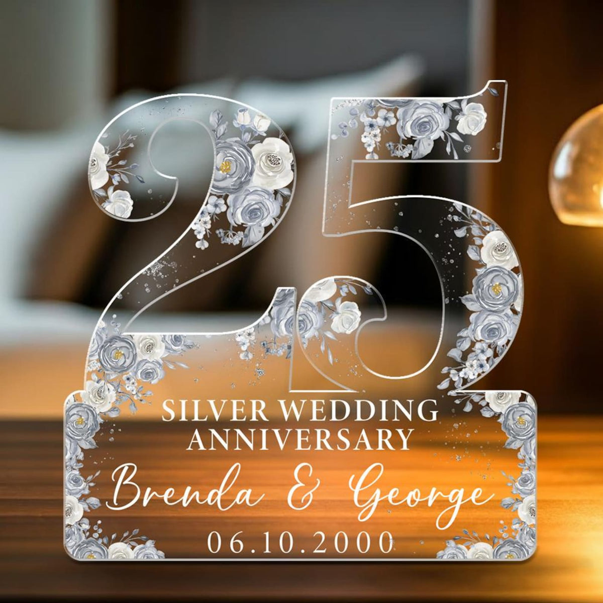 25th Silver Wedding Anniversary Acrylic Plaque Gift for Husband, Personalized Couple's Name and Date Pearl Anniversary Gift, Gift for Couple