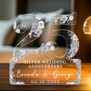 25th Silver Wedding Anniversary Acrylic Plaque Gift for Husband, Personalized Couple's Name and Date Pearl Anniversary Gift, Gift for Couple