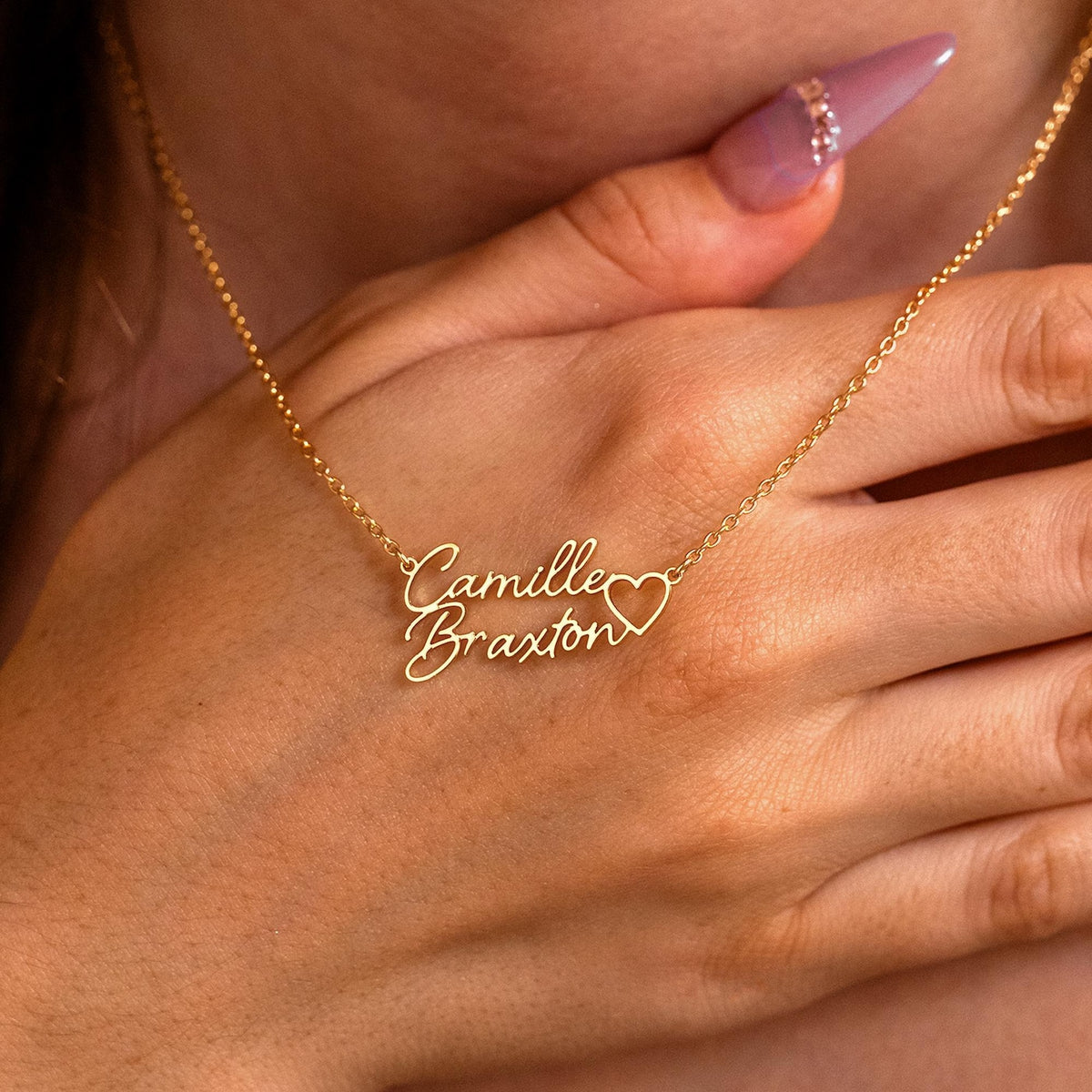 Personalized Double Names Necklace with Heart, Children Names Necklace, Name Necklace, Mom Necklace, Anniversary Gift for Wife, Mothers Gift