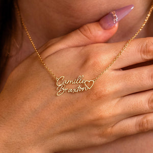Personalized Double Names Necklace with Heart, Children Names Necklace, Name Necklace, Mom Necklace, Anniversary Gift for Wife, Mothers Gift