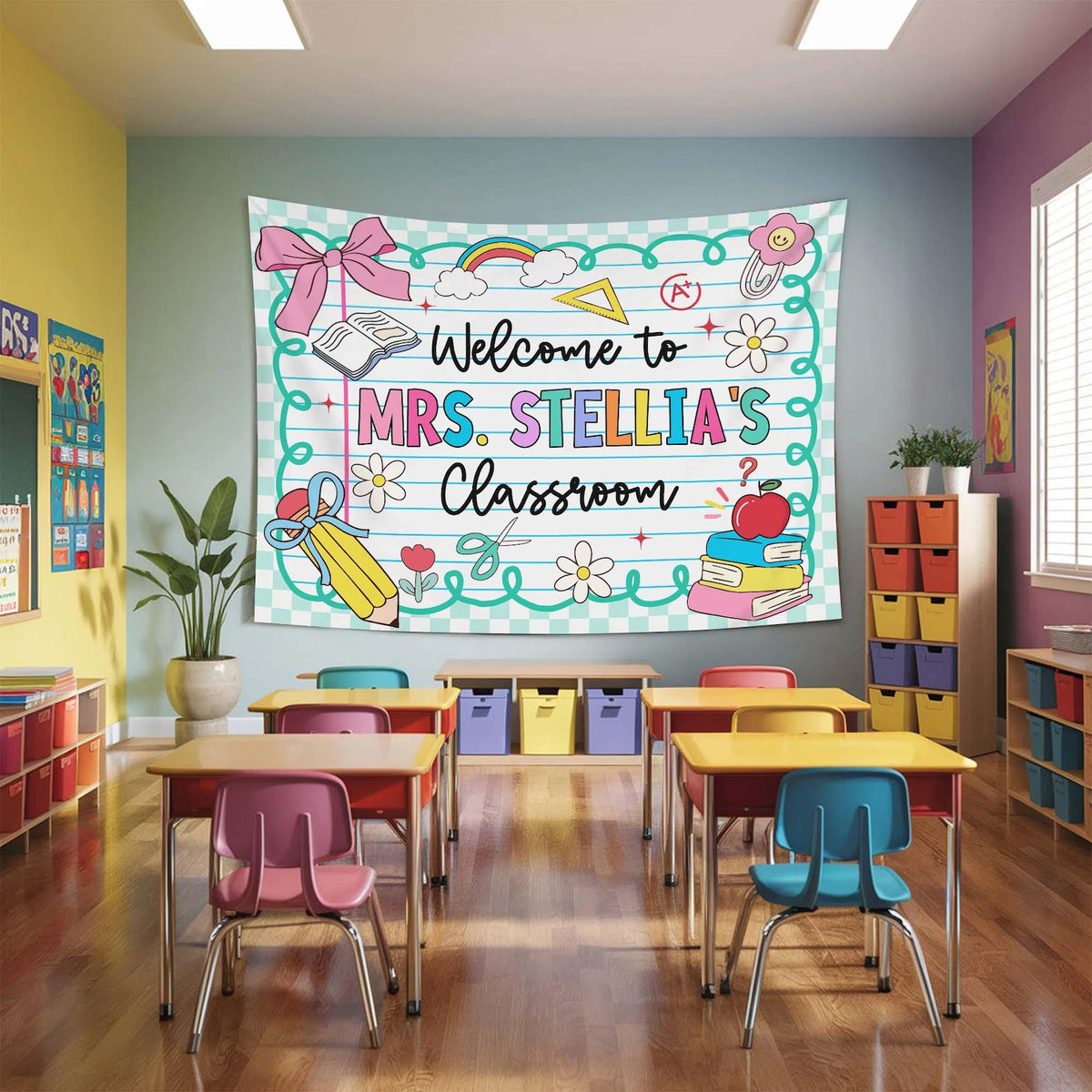 Personalized Teacher Tapestry, Custom Welcome Classroom Banner with Name, Back To School, First Day of School Gifts, Gift for Teacher