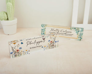 Desk Plaque,Acrylic Desk Name Plate, Floral Office Decor, Custom Teacher Gift,Name plate,New Job Gift