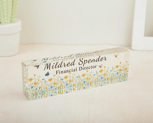 Desk Plaque,Acrylic Desk Name Plate, Floral Office Decor, Custom Teacher Gift,Name plate,New Job Gift