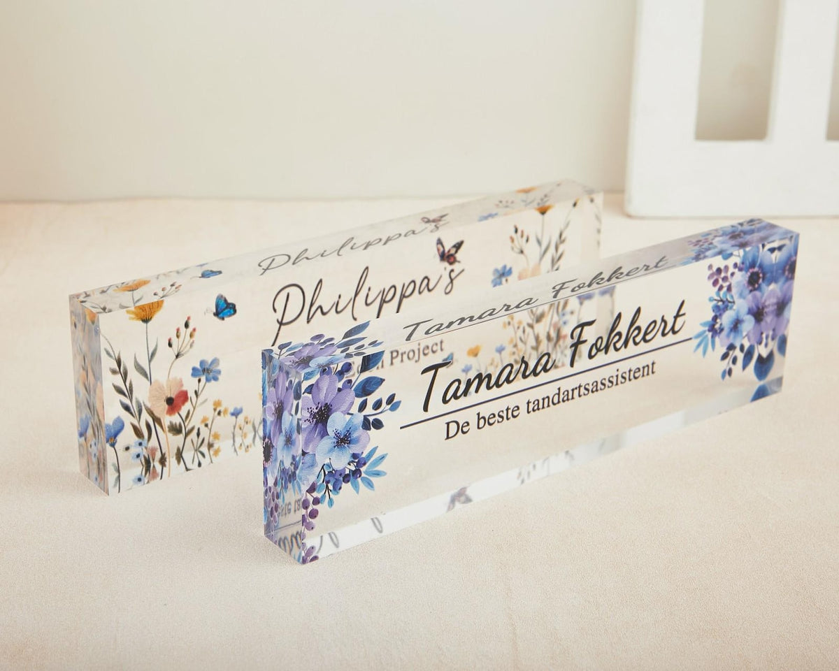 Desk Plaque,Acrylic Desk Name Plate, Floral Office Decor, Custom Teacher Gift,Name plate,New Job Gift