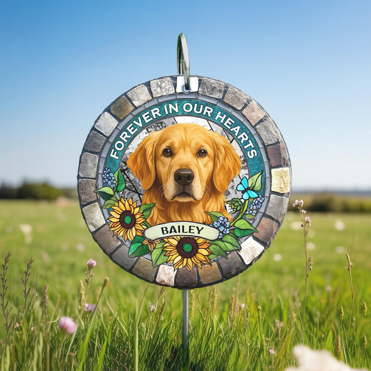 Personalized Pet Memorial Garden Stone with Iron Rod, Pet Garden Stone, Waterproof Pet Cemetery Marker, Garden Sign with Hanging Stake