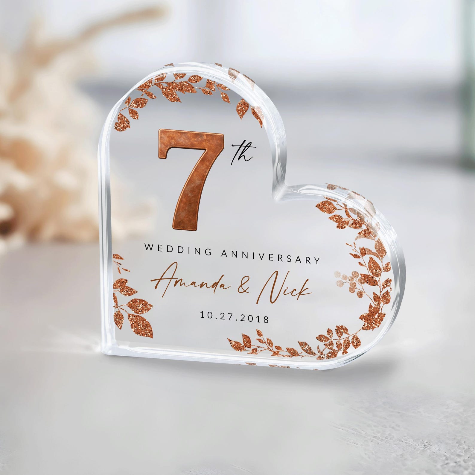 Personalized 7th Anniversary Gift, Copper Anniversary Gift, 7th Anniversary Acrylic Plaque, 7th Wedding Anniversary Keepsake, Couples Gift