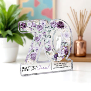 Personalised 70th Birthday Gift Plaque, Happy 70th Birthday Gift For Her, 70th Birthday Gifts, Floral 70th Gift, Gift for Mum