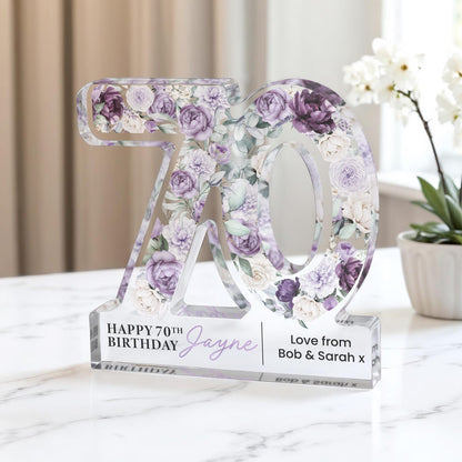 Personalised 70th Birthday Gift Plaque, Happy 70th Birthday Gift For Her, 70th Birthday Gifts, Floral 70th Gift, Gift for Mum